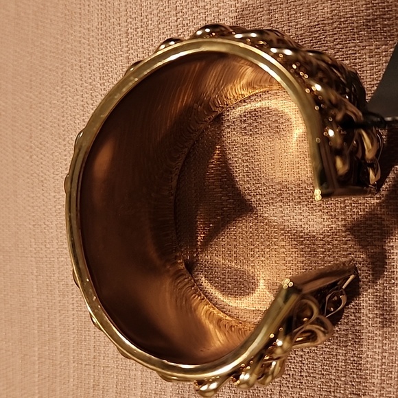 New Fashion Accents Gold Cuff with Chain Embellishments - Picture 5 of 8